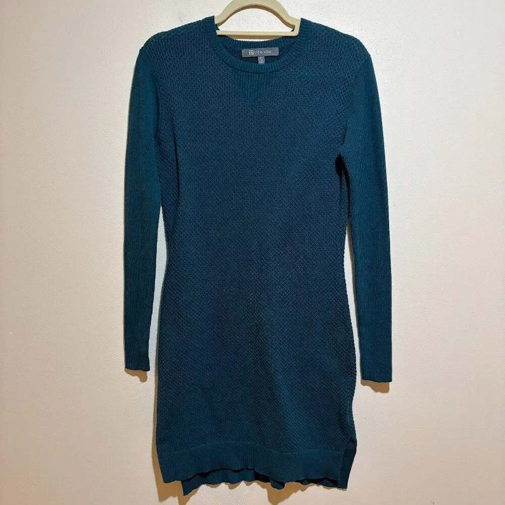 Title Nine Size S Small Woolicious Waffle Sweater Dress Dark Teal Blue - Picture 3 of 13